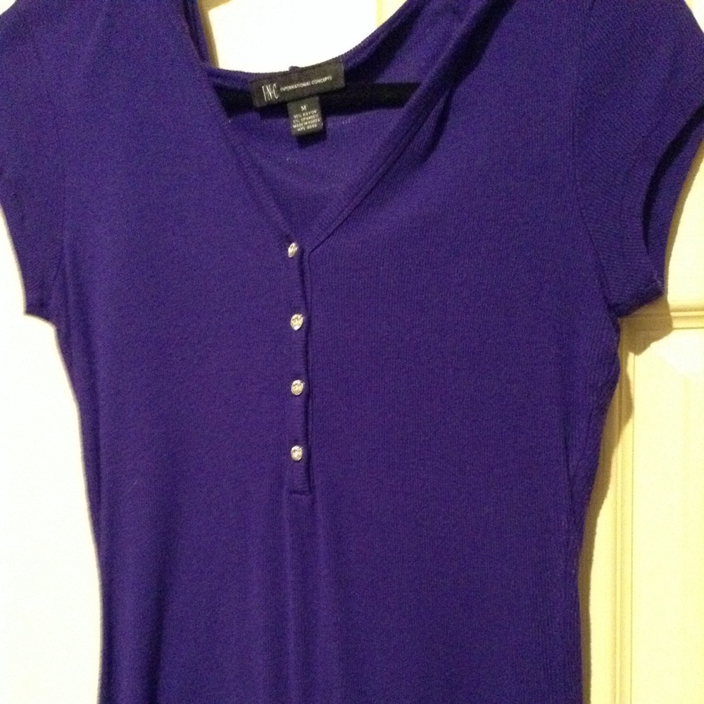 INC purple tee with 4 rhinestone buttons n hoodie